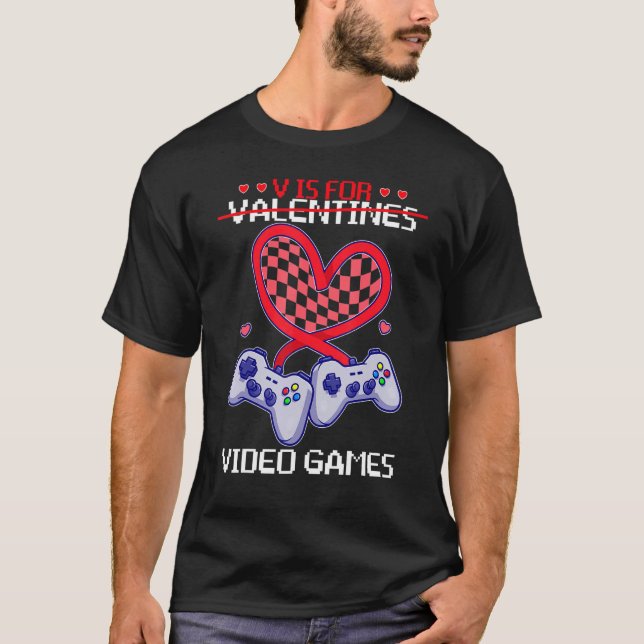 Retro groovy V Is For Video Games Valentines Day G T-Shirt (Front)