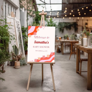 Retro Groovy Valentine Baby Shower Welcome sign