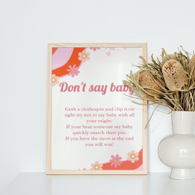 Retro Groovy valentine 'don't say baby' party sign (Creator Uploaded)