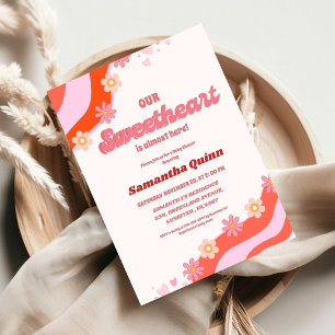 Retro Groovy Valentine Sweetheart Baby Shower Inv Invitation