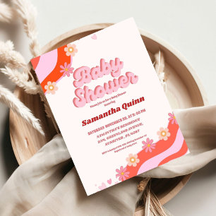 Retro Groovy Valentine Sweetheart Baby Shower Inv Invitation