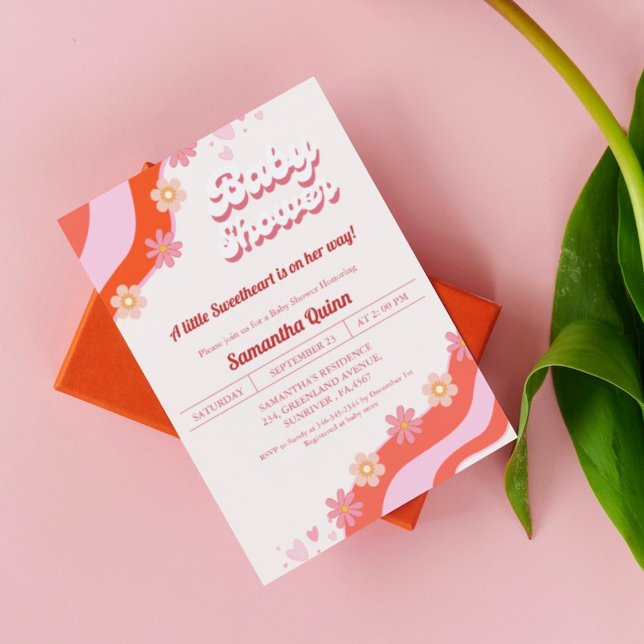 Retro Groovy Valentine Sweetheart Baby Shower  Invitation (Creator Uploaded)