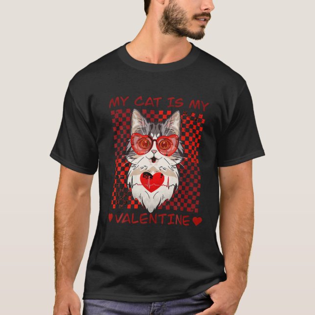 Retro Groovy Valentines Day Hippie Cat Funny Match T-Shirt (Front)