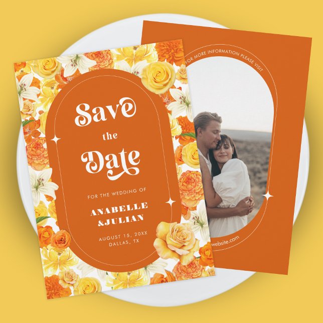 Retro Groovy Vibrant Colorful Floral Bloom Wedding Invitation (Creator Uploaded)