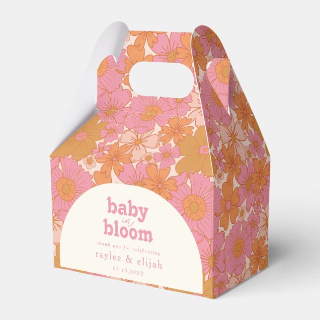 Retro Groovy Vibrant Pink Baby in Bloom Boho Favor Boxes (Front Side)