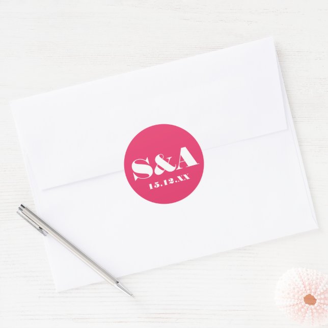 Retro Groovy Vibrant Pink Wedding Classic Round Sticker (Envelope)