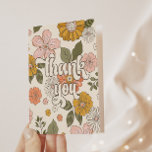 Retro Groovy Vintage Floral Girls Party Thank You Card<br><div class="desc">GROOVY BABY! Thank your guests for attending your event with our fully customizable 'Groovy' folded thank you card.</div>