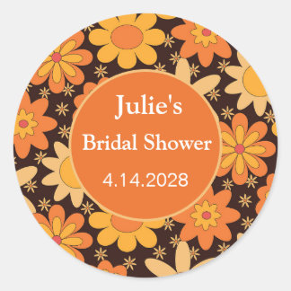 Retro Groovy vintage Floral Orange yellow custom Classic Round Sticker
