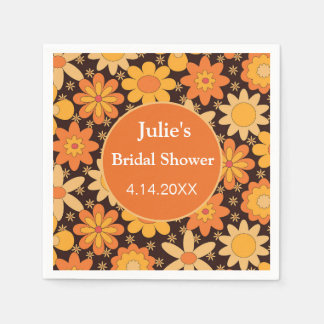 Retro Groovy vintage Floral Orange yellow custom Napkins