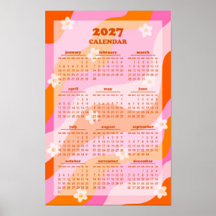 Retro Groovy Wave 70s Hippie Style 2027 Calendar Poster
