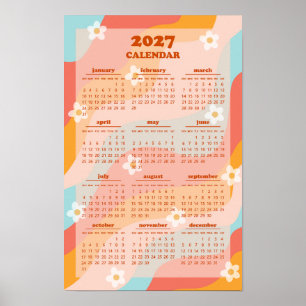 Retro Groovy Wave 70s Vintage Style 2027 Calendar Poster