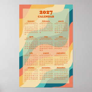 Retro Groovy Wave 70s Vintage Style 2027 Calendar Poster