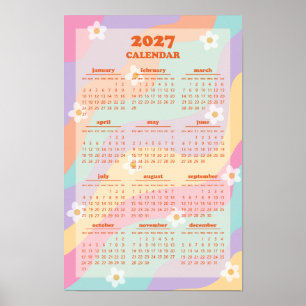 Retro Groovy Wave 70s Vintage Style 2027 Calendar Poster