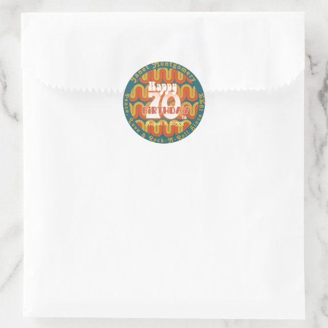 Retro Groovy Wave Custom 70th Birthday Classic Round Sticker (Bag)