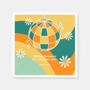 Retro Groovy Wave Disco Ball Daisy Orange Birthday Napkins
