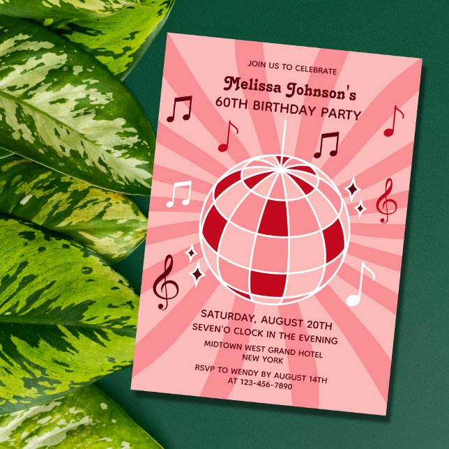 Retro Groovy Wave Disco Ball Musical Pink Birthday Invitation (Creator Uploaded)