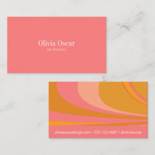 Retro Groovy Waves Coral Pink Orange Modern Business Card