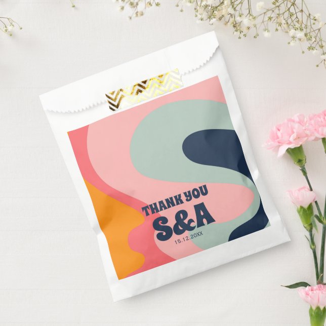 Retro Groovy Waves Pastel Pink Blue Chic Wedding Favor Bag (Sealed)