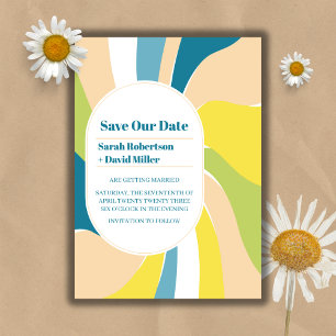 Retro Groovy Wavy Abstract Arch Save the Date Invitation