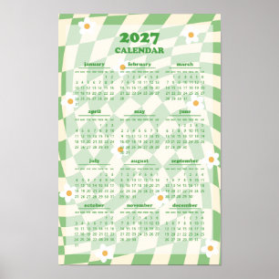 Retro Groovy Wavy Checkered Pattern 2027 Calendar Poster
