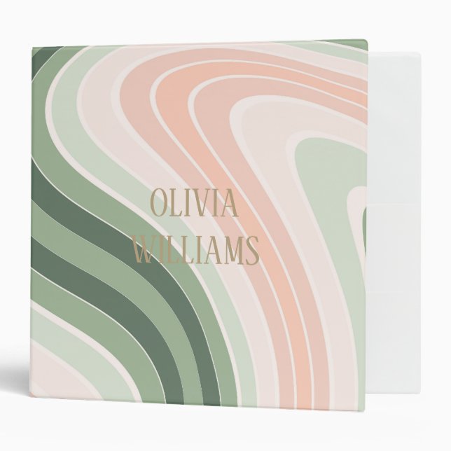 Retro Groovy Wavy Pattern 3 Ring Binder (Front/Inside)