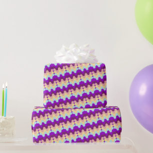 Retro Groovy Wavy Pattern Purple And Yellow Wrapping Paper