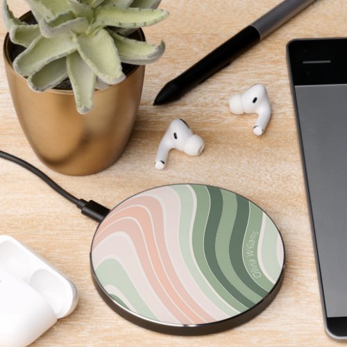 Retro Groovy Wavy Pattern Wireless Charger