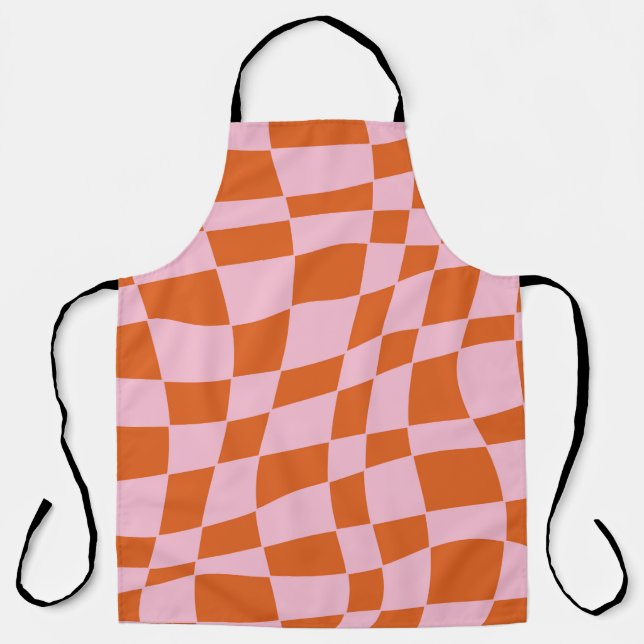 Retro Groovy Wavy Psychedelic Checkerboard Check Y Apron (Front)