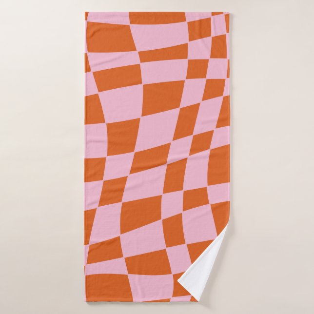 Retro Groovy Wavy Psychedelic Checkerboard Check Y Bath Towel (Bath Towel)