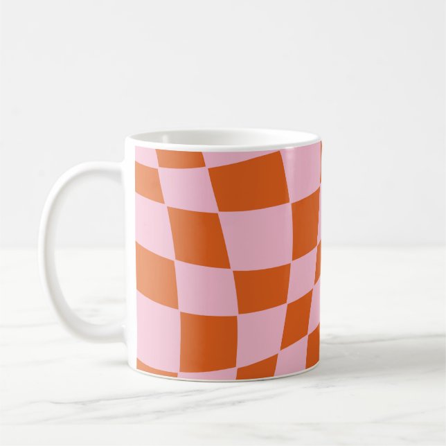 Retro Groovy Wavy Psychedelic Checkerboard Check Y Coffee Mug (Left)