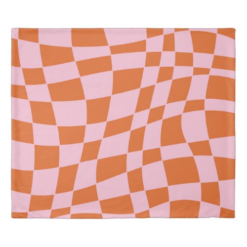 Retro Groovy Wavy Psychedelic Checkerboard Check Y Duvet Cover