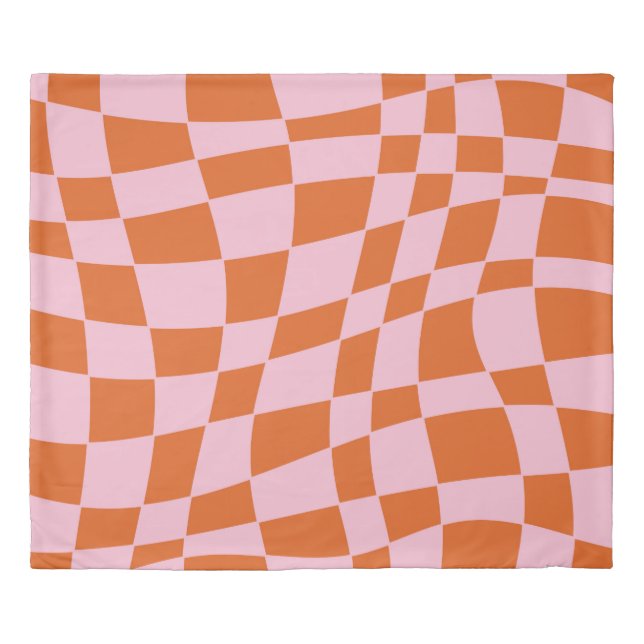 Retro Groovy Wavy Psychedelic Checkerboard Check Y Duvet Cover (Front)