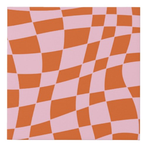 Retro Groovy Wavy Psychedelic Checkerboard Check Y Faux Canvas Print