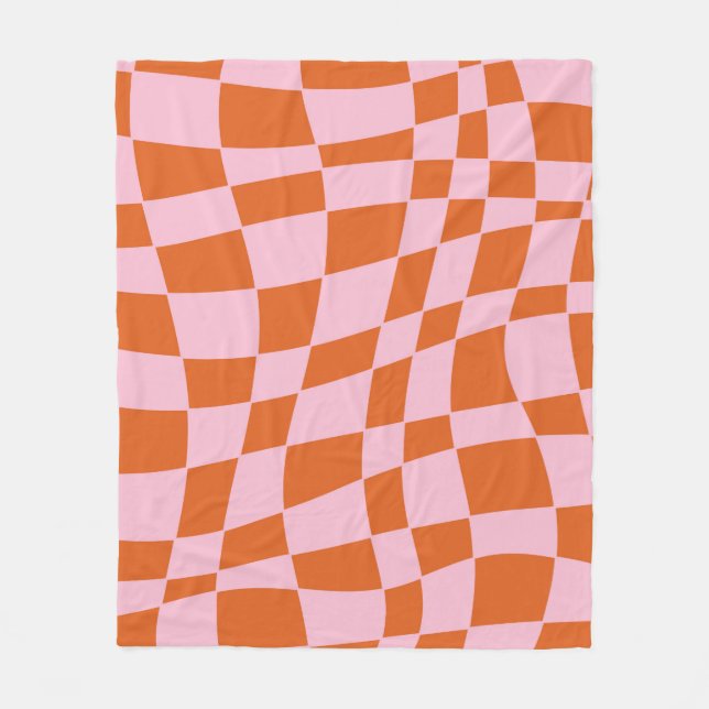 Retro Groovy Wavy Psychedelic Checkerboard Check Y Fleece Blanket (Front)