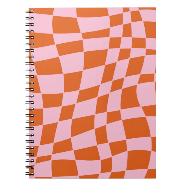Retro Groovy Wavy Psychedelic Checkerboard Check Y Notebook (Front)