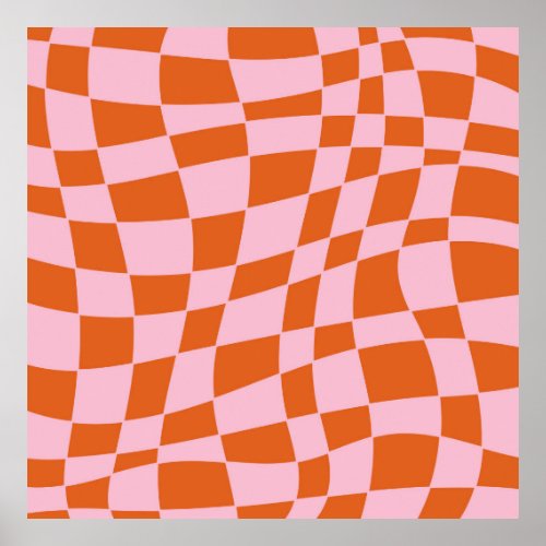 Retro Groovy Wavy Psychedelic Checkerboard Check Y Poster