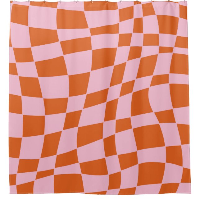 Retro Groovy Wavy Psychedelic Checkerboard Check Y Shower Curtain (Front)
