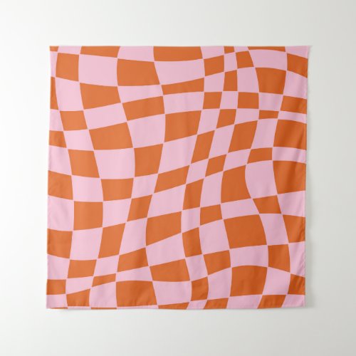 Retro Groovy Wavy Psychedelic Checkerboard Check Y Tapestry