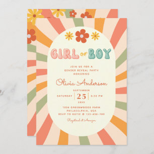 Retro Groovy Wavy Stripes Gender Reveal Party Invitation