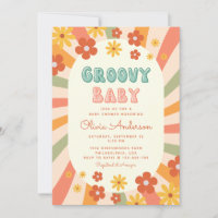 Retro Groovy Wavy Sunshine Flower Baby Shower