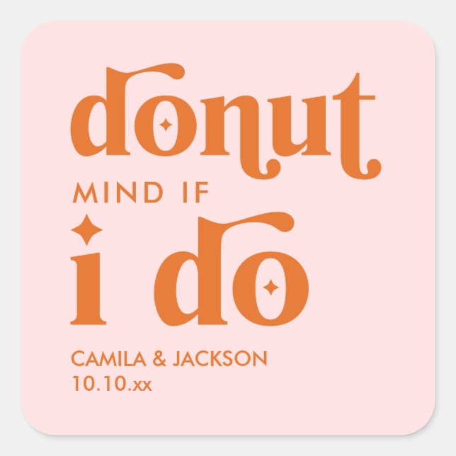 Retro Groovy Wedding Donut Wedding Favor Square Sticker (Front)