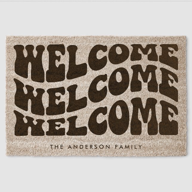 Retro Groovy Welcome Coir Fiber Doormat (Front)