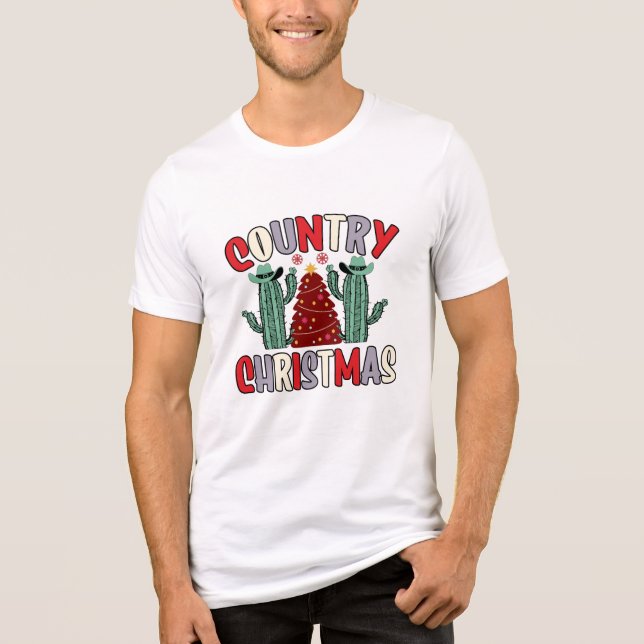 Retro Groovy Western Country Christmas Holidays Tri-Blend Shirt (Front)