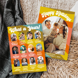 Retro Groovy What A Year In Review 12 Photo Arch Holiday Card