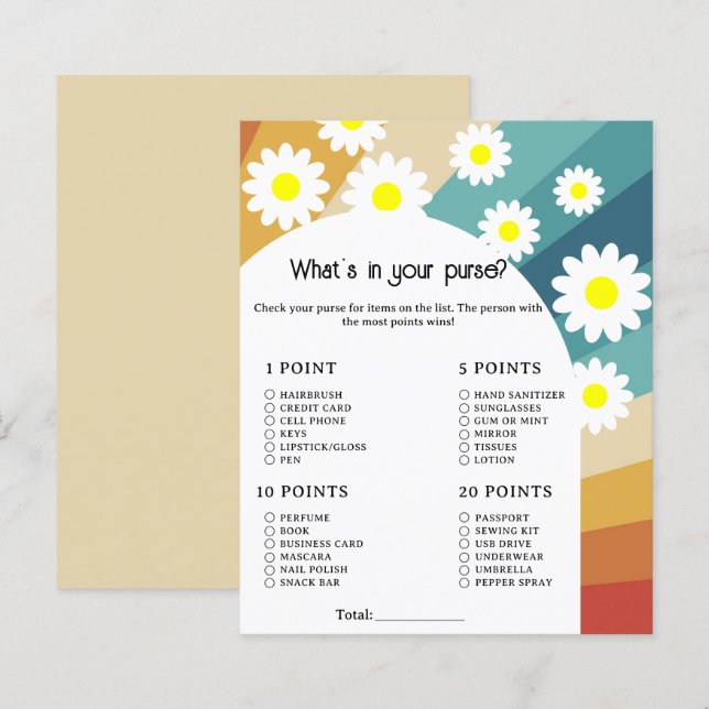 Retro Groovy - Whats in your purse game (Front/Back)