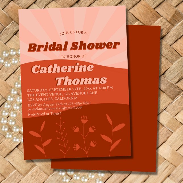 Retro Groovy Wildflower Boho Orange Bridal Shower  Invitation (Creator Uploaded)
