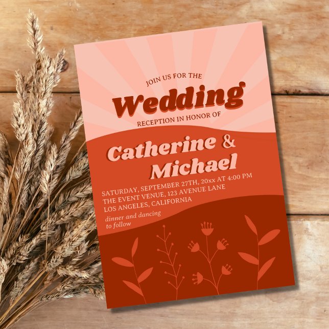 Retro Groovy Wildflower Orange Wedding Reception Invitation (Creator Uploaded)