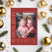 Retro Groovy Wishes Typography Photo Foil Holiday Card