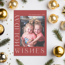Retro Groovy Wishes Typography Photo Holiday Card