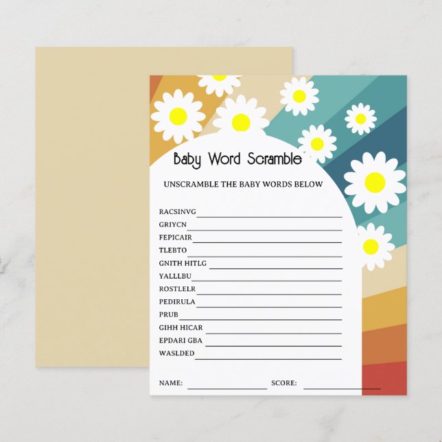 Retro Groovy - Word Scramble | Baby Shower Game (Front/Back)